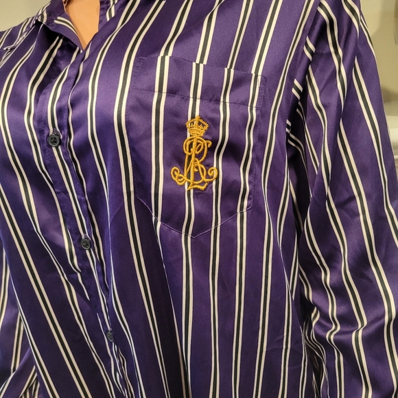 Lauren Ralph Lauren satin long sleeve Rool Tab. - Picture 2 of 8